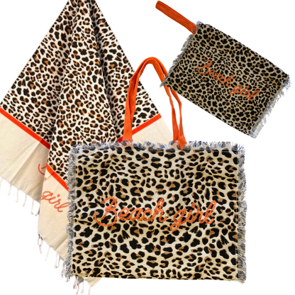 LEOPARD - комплект плажна чанта, кърпа и несесер