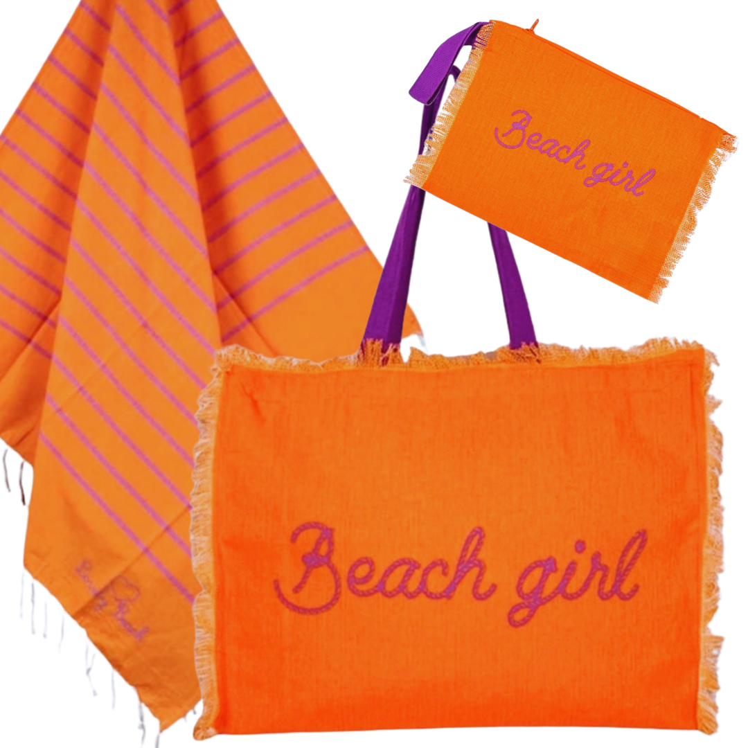 BEACH GIRL- комплект плажна чанта, кърпа и несесер