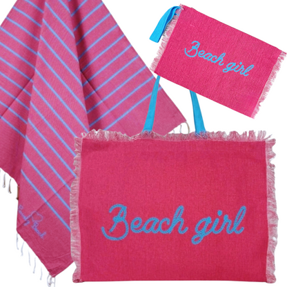 BEACH GIRL- комплект плажна чанта, кърпа и несесер