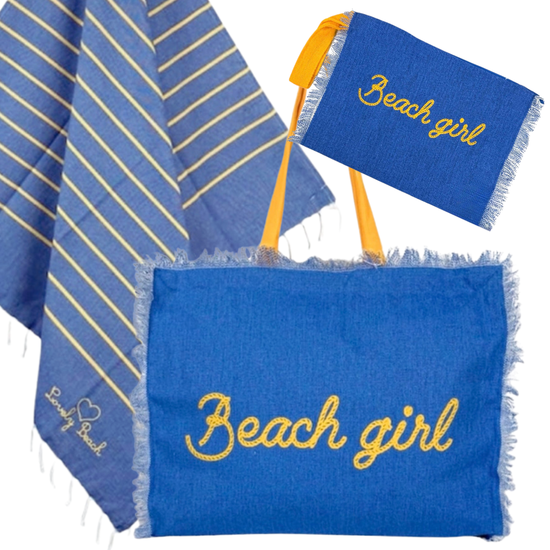 BEACH GIRL- комплект плажна чанта, кърпа и несесер